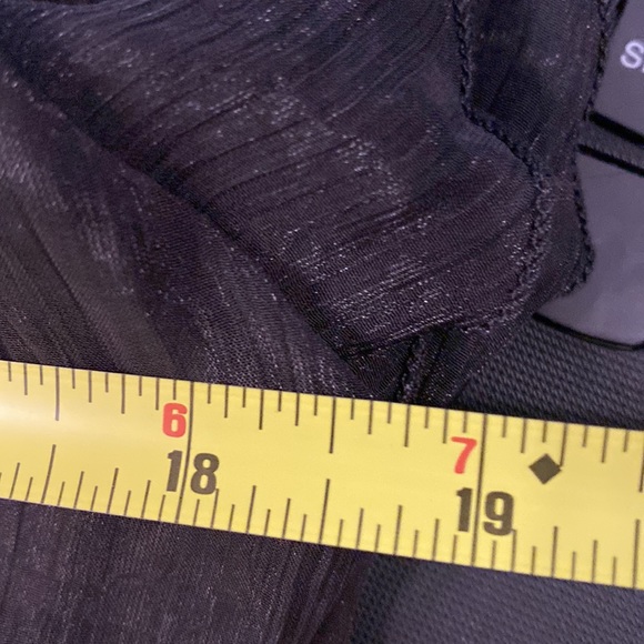 CECICO - sheer top: grey short ruffle sleeves, gold sequins & neck tie - L - Picture 7 of 16